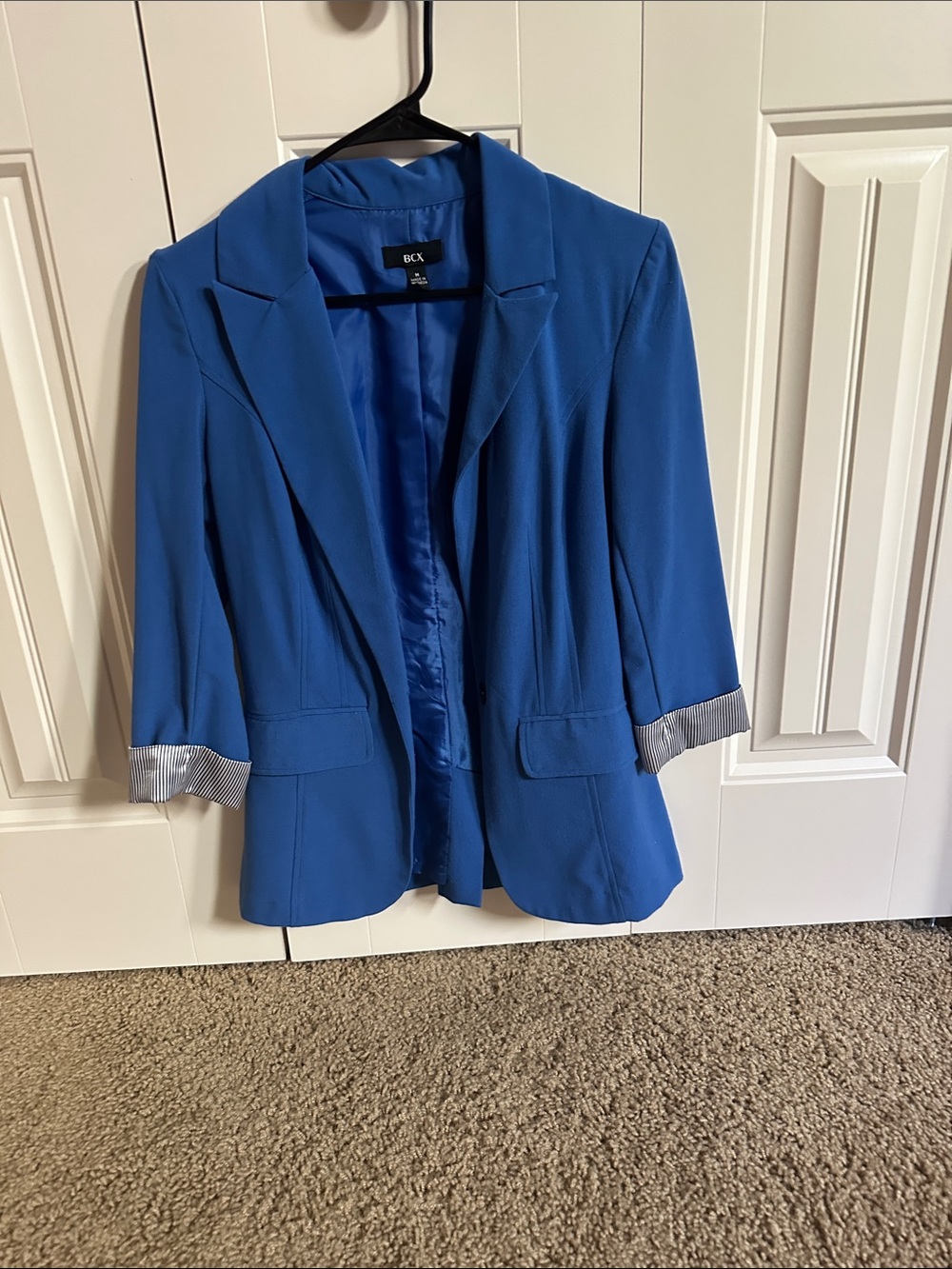 BCX Blue Three-Quarter Sleeve Open Blazer
